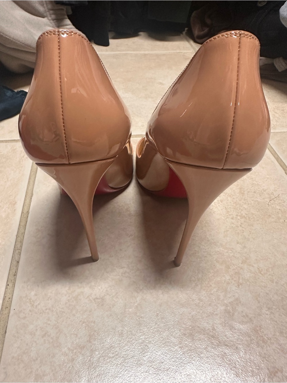 Christian Louboutin Nude Patent Leather Stiletto Heels with Red Soles
